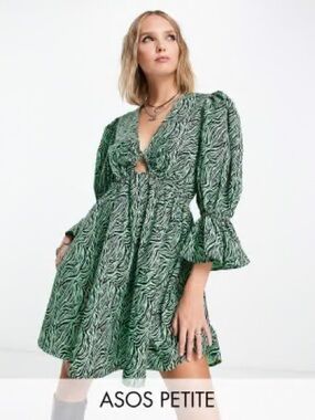 ASOS Petite Green Swirl Tie-Front Mini Dress